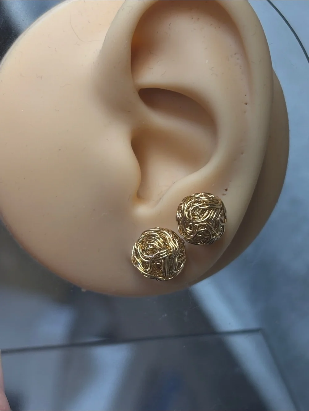Filigree Stud Ball Earrings 18K Yellow Gold Filled